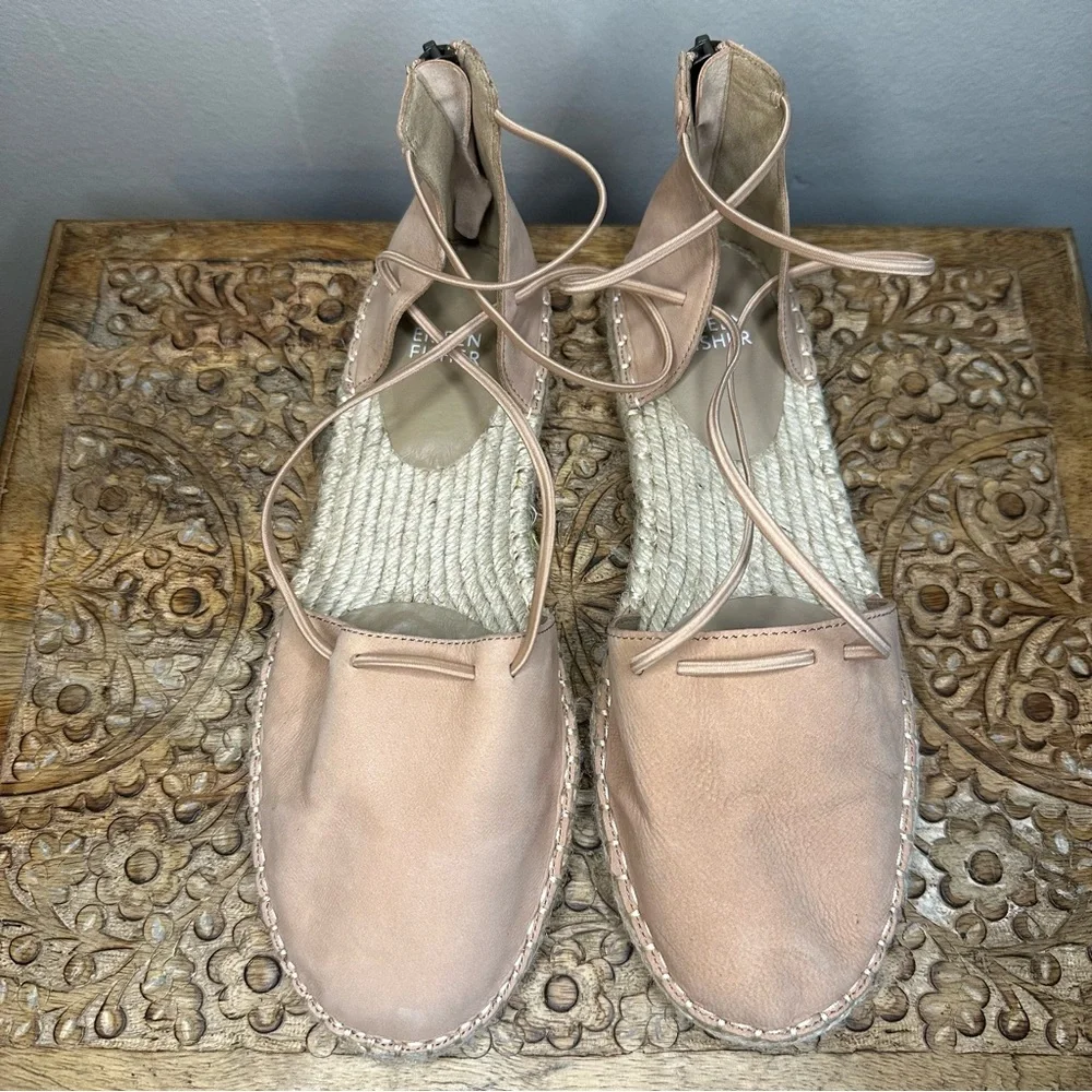 Eileen Fisher Women’s Lace Up Elastic Espadrille in Toffee Cream Flats Sz 8